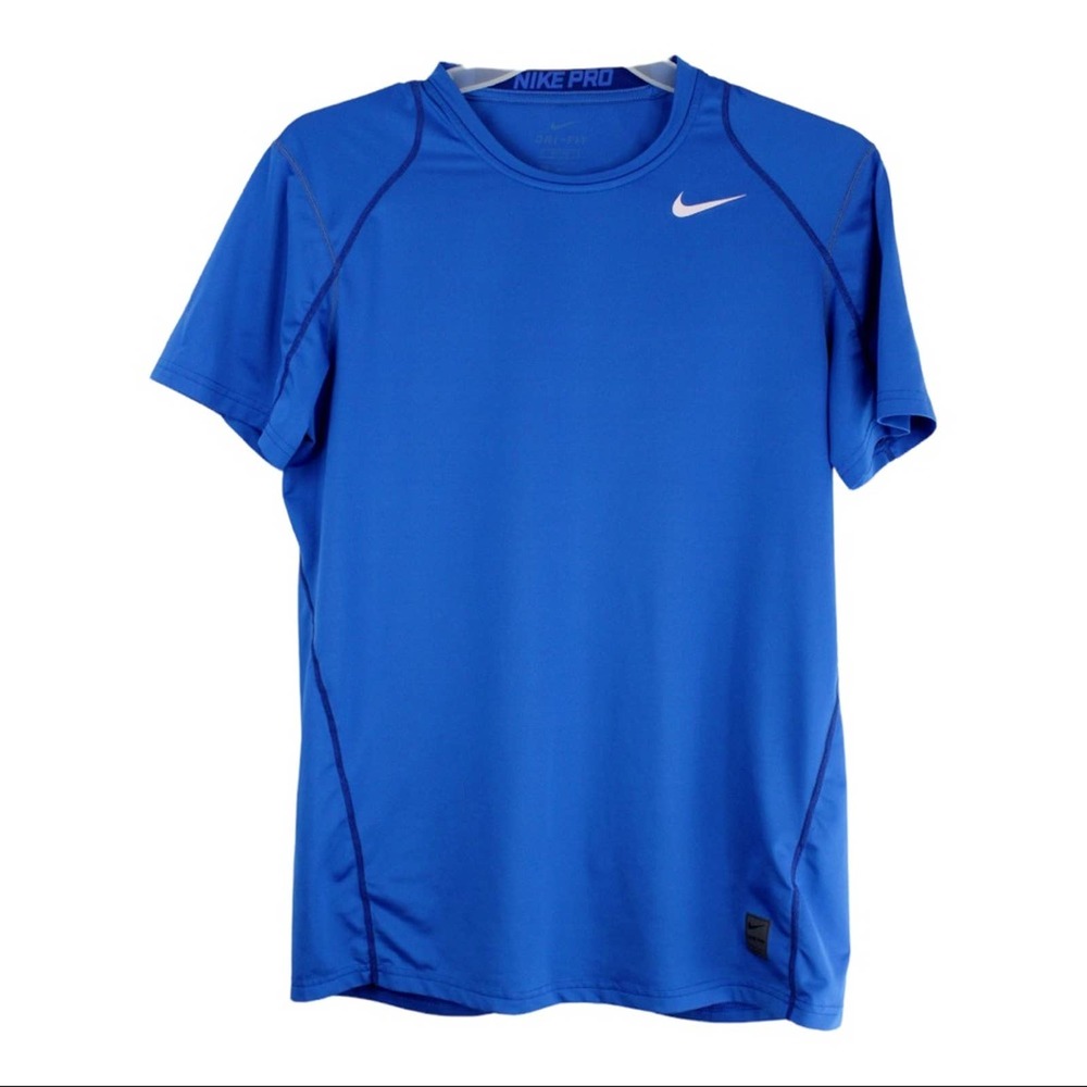 Men's Nike Pro Dri-Fit Short Sleeve Athletic Shirt Top, Blue, Size Medium